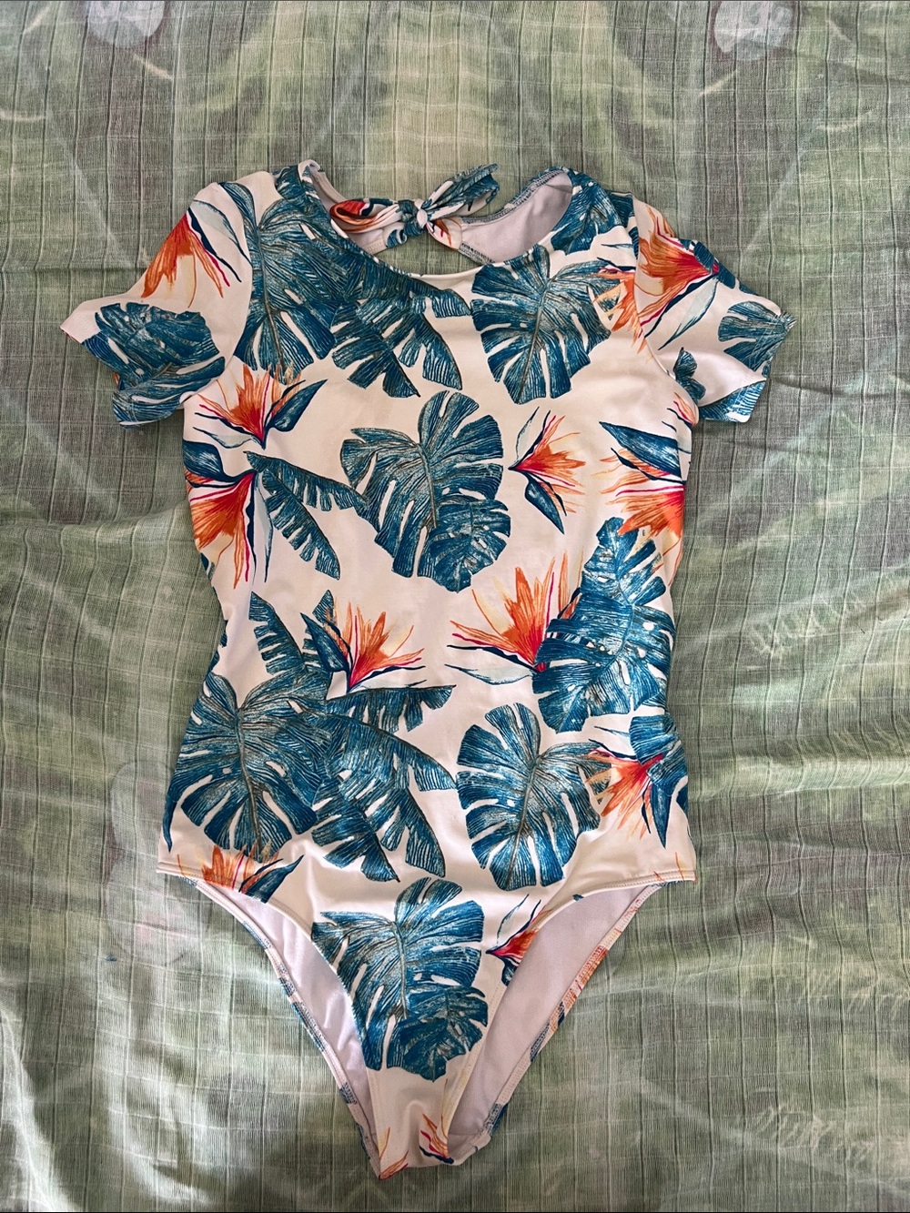 ROXY Tropical Leaf & Bird of Paradise One-Piece Swimsuit - Blue & Orange